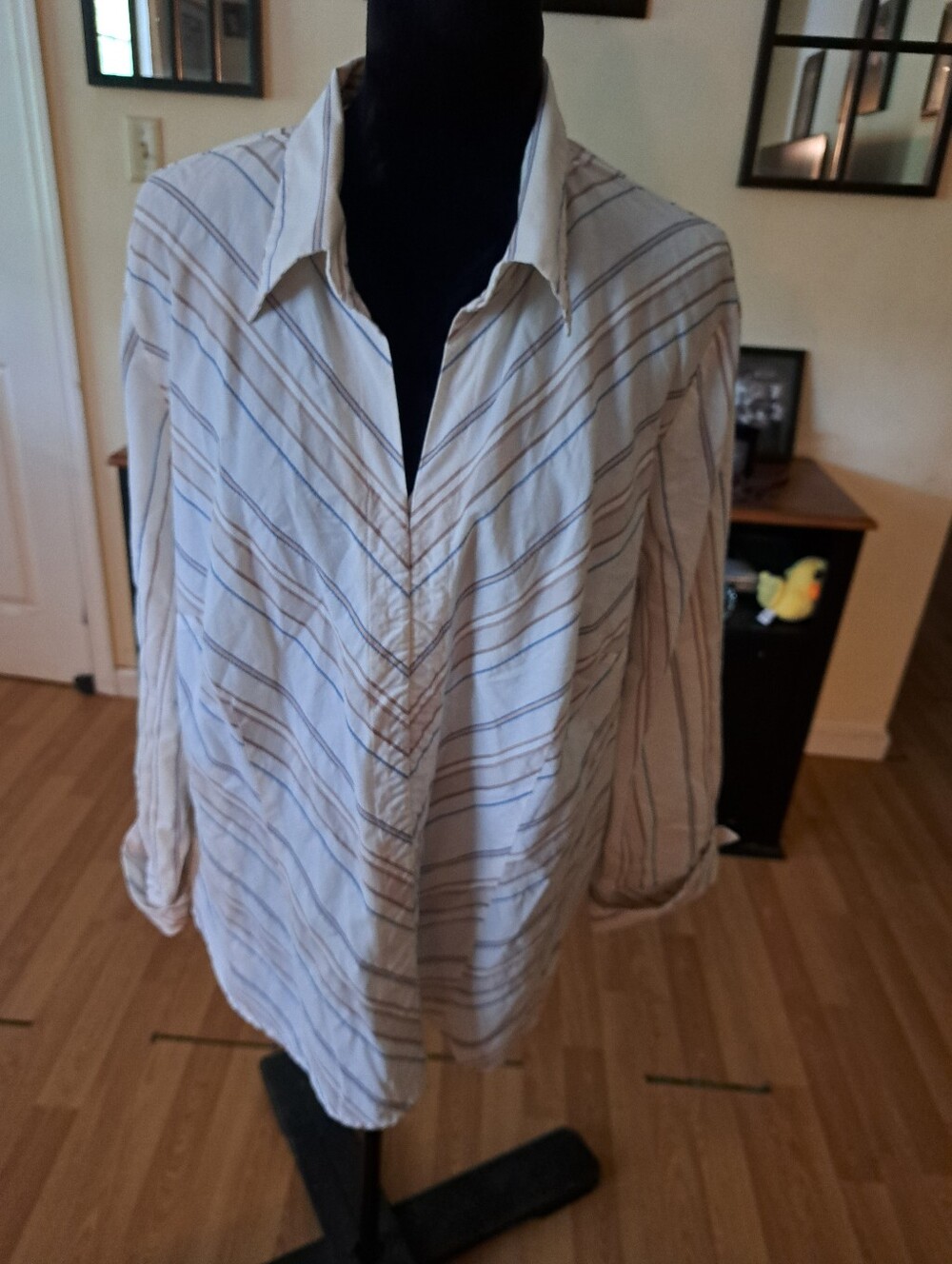 Lane Bryant Striped Blouse 22/24 Plus Size Cream Deep V Neck Shirt Top